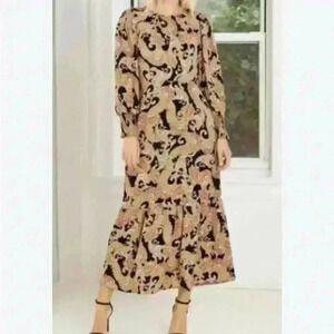 Who What Wear Paisley Maxi Dress Size Print Puff Long Sleeve Dress sz medium M